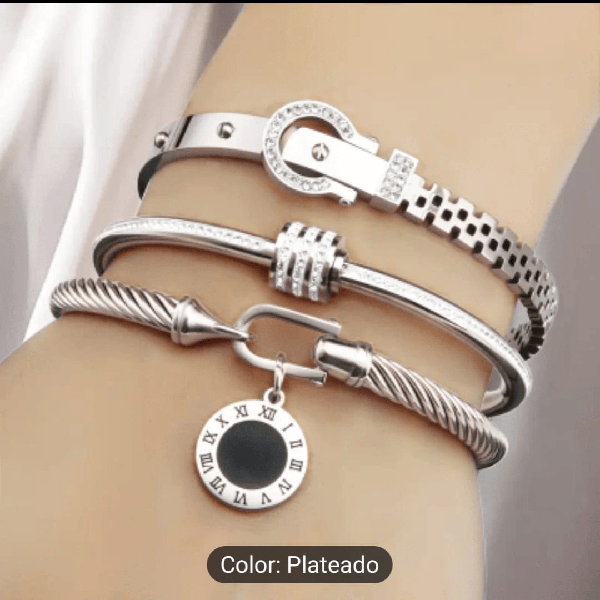Pulseras de acero color plateado